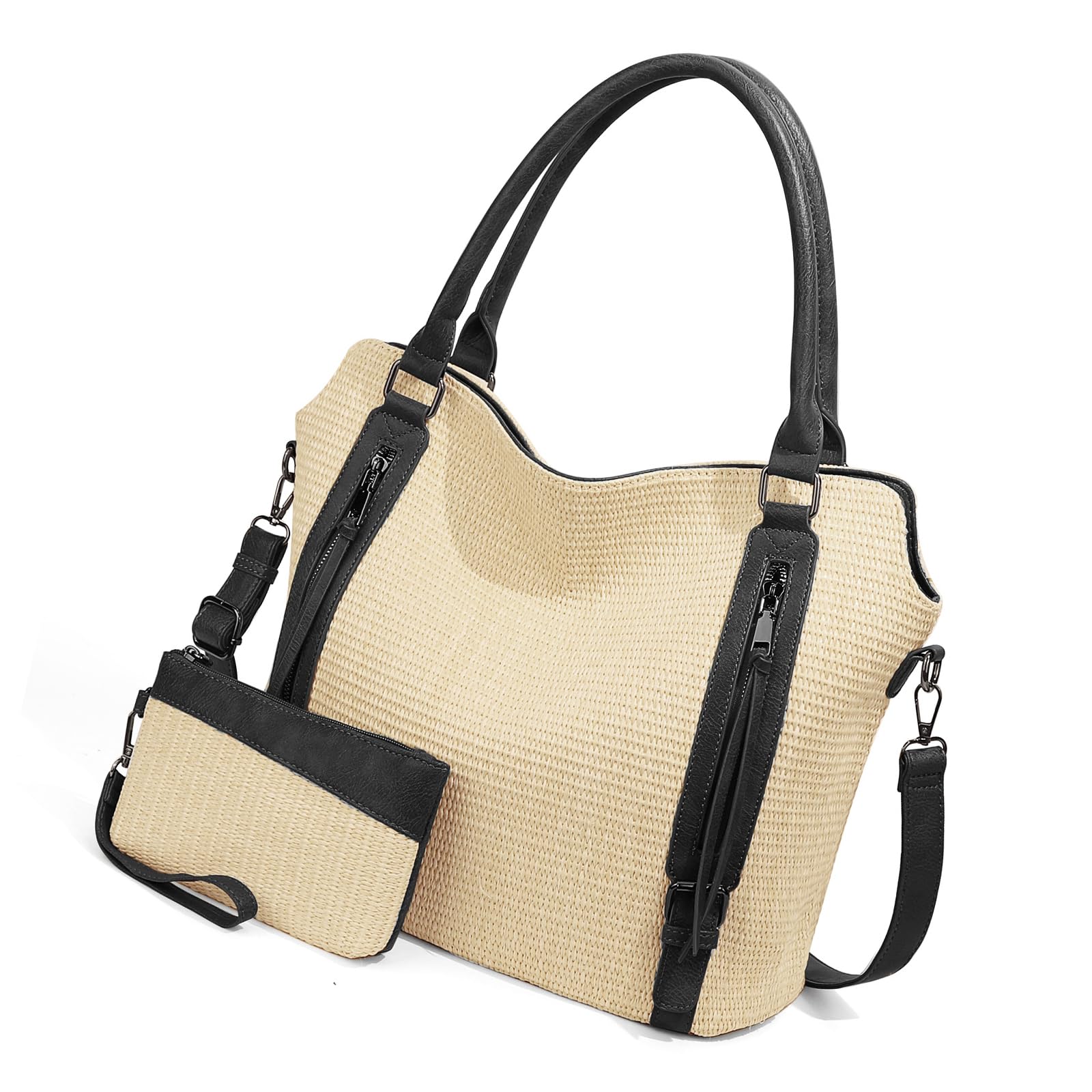 Borsa in paglia intrecciata con tracolla regolabile e tasche multiple Elegante borsa a tracolla intrecciata per donna Borsa a tracolla per uso quotidiano