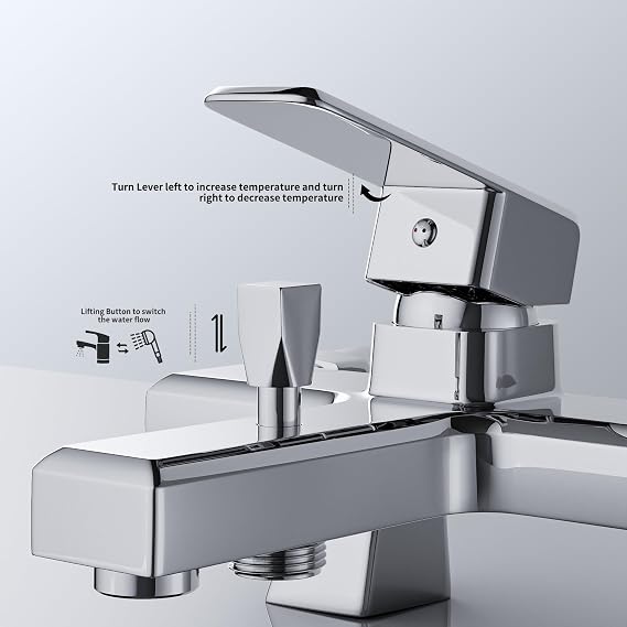 MORADO Bath Shower Mixer Tap,Single Lever Bathtub Shower Tap,Monobloc Shower Mixer Tap with Bathtub Spout,Solid Brass,Chrome,Square Shape Bathtub Pillars,Deck Mounted