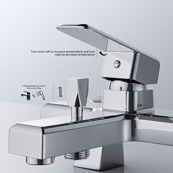 MORADO Bath Shower Mixer Tap,Single Lever Bathtub Shower Tap,Monobloc Shower Mixer Tap with Bathtub Spout,Solid Brass,Chrome,Square Shape Bathtub Pillars,Deck Mounted