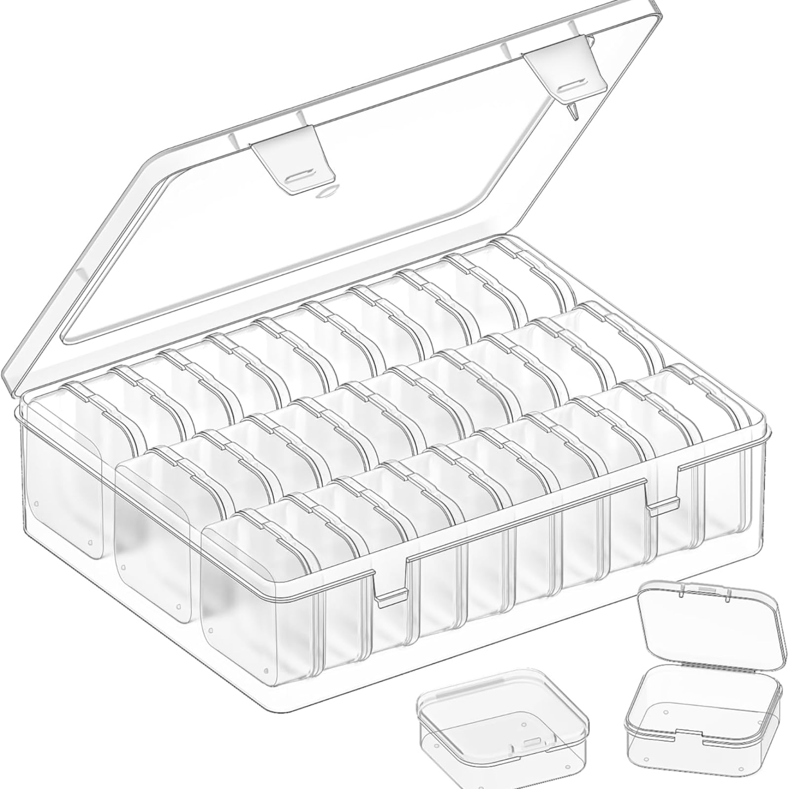 Clear Plastic Organiser Box with 30 Removable Containers | 31-Piece Set, 22.4 x 17 x 6.1 cm, Transparent Design, Hinged Lid Containers, Dust Resistant-image-39