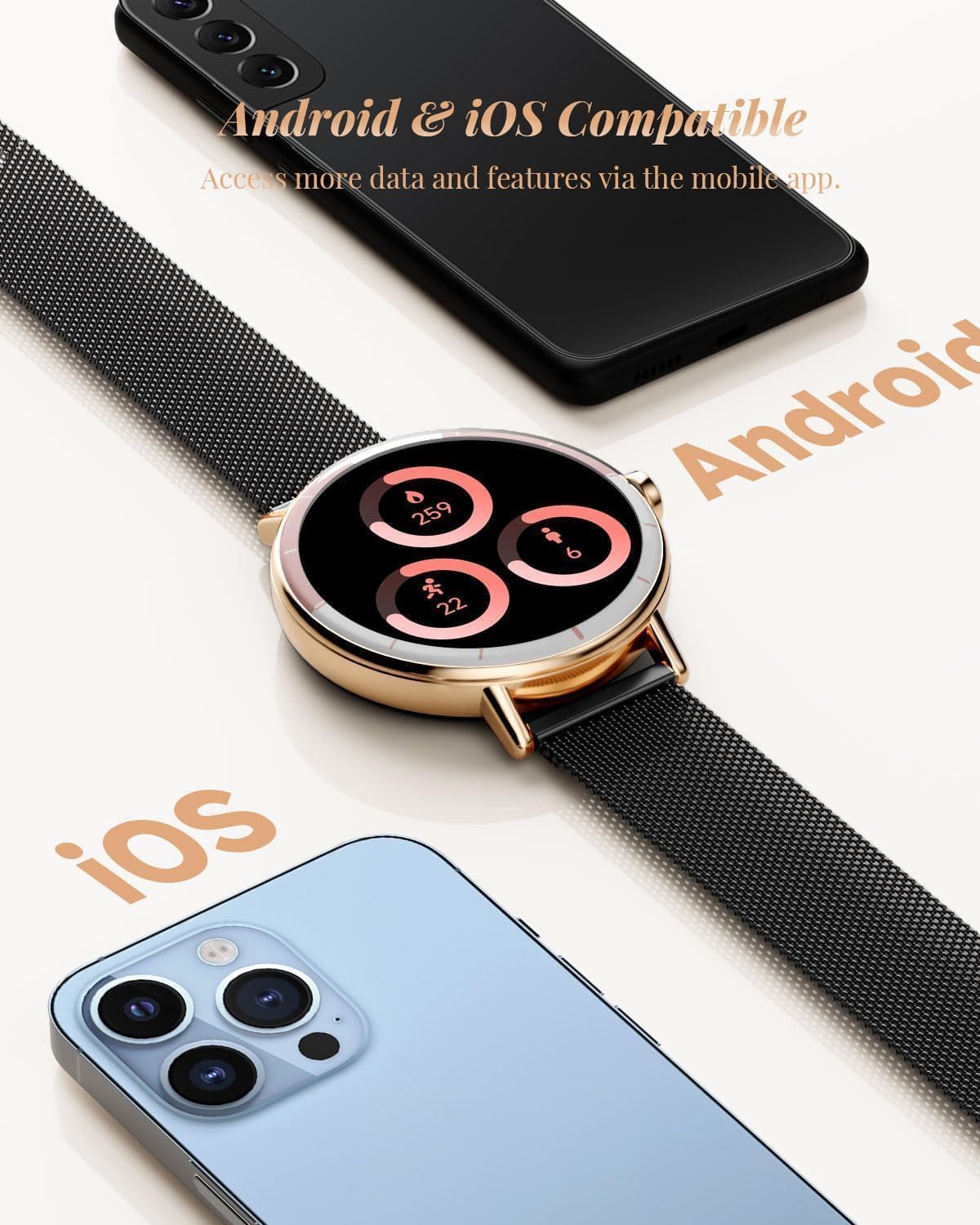 TOOBUR Smartwatch dla kobiet i mężczyzn z dwoma paskami, smartwatch HD 40 mm, kompatybilny z systemem Android i iOS, odbieranie/nawiązywanie połączeń, zegarek fitness z monitorem kroku/snu/HR, IP68