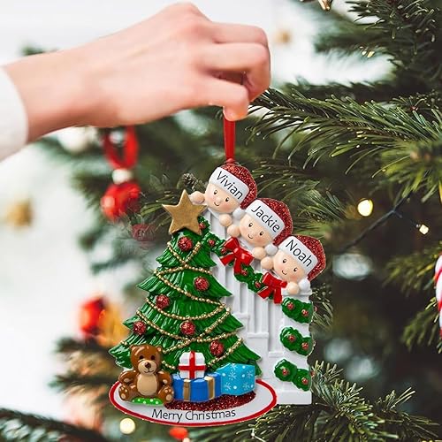 Miniatura 3 de Adornos de Navidad familiares personalizados con nombre para la familia de 5 banderines personalizados para árbol de Navidad, adorno de Navidad