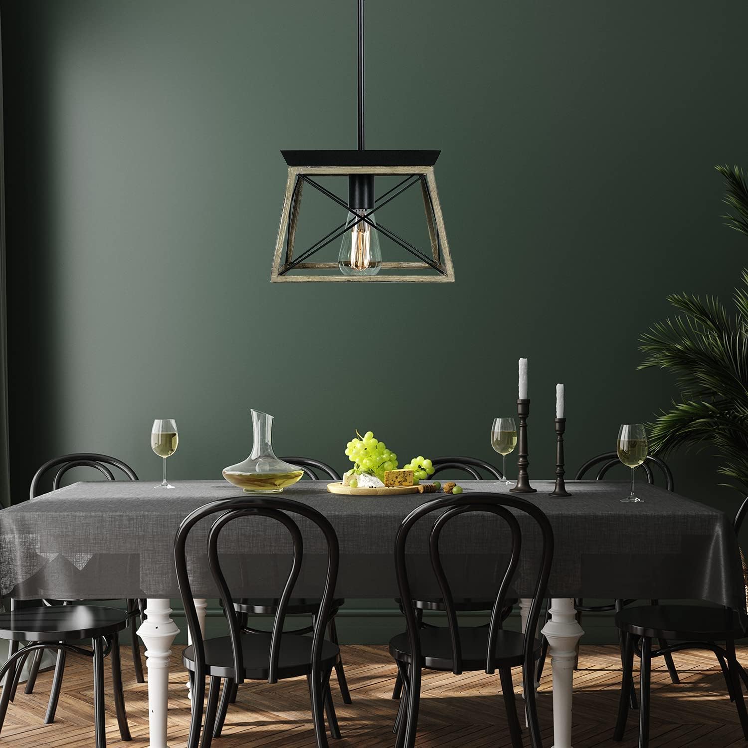 LABOREDUCER Farmhouse Pendant Light Fixture Trapezoidal Shape Rustic Hanging Light Industrial Metal Ceiling Light for Kitchen Island Dining Room Entryway Living Room