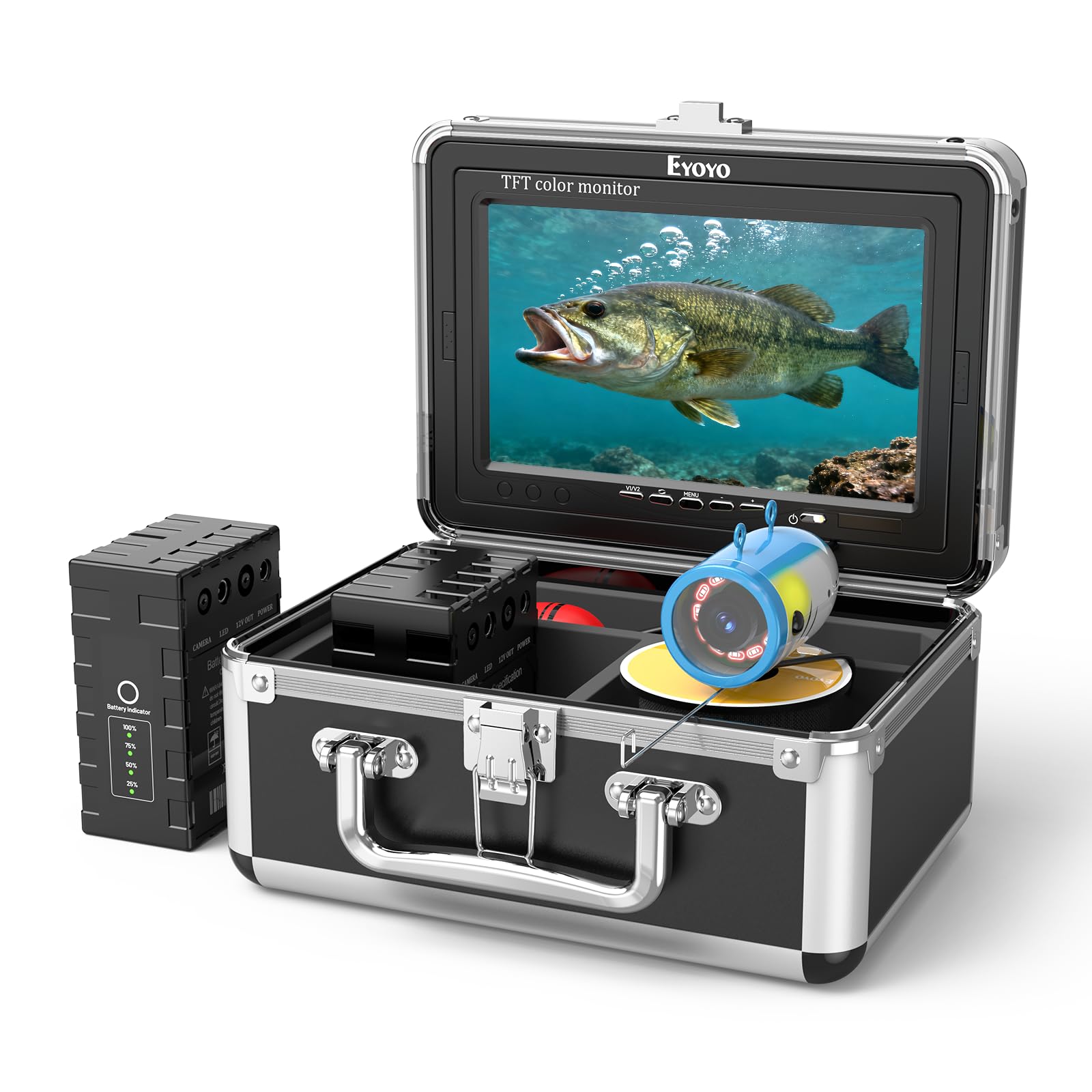 Eyoyo Underwater Fishing Camera 7 Inch: Ice Fishing Camera with 2 Batteries, Portable Fish Finder Waterproof 1000TVL Fishing Camera 12pcs Infrared Lights 15m Cable for Lake, Boat, Ice Fishing-image-25