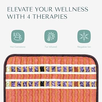 HealthyLine Small Far Infrared Electric Heating Pad for Pain Relief, Heat Therapy with Tourmaline, Amethyst & Obsidian Gemstones, Calming Negative Ions, Auto Shut Off Inframat Pro 18x18