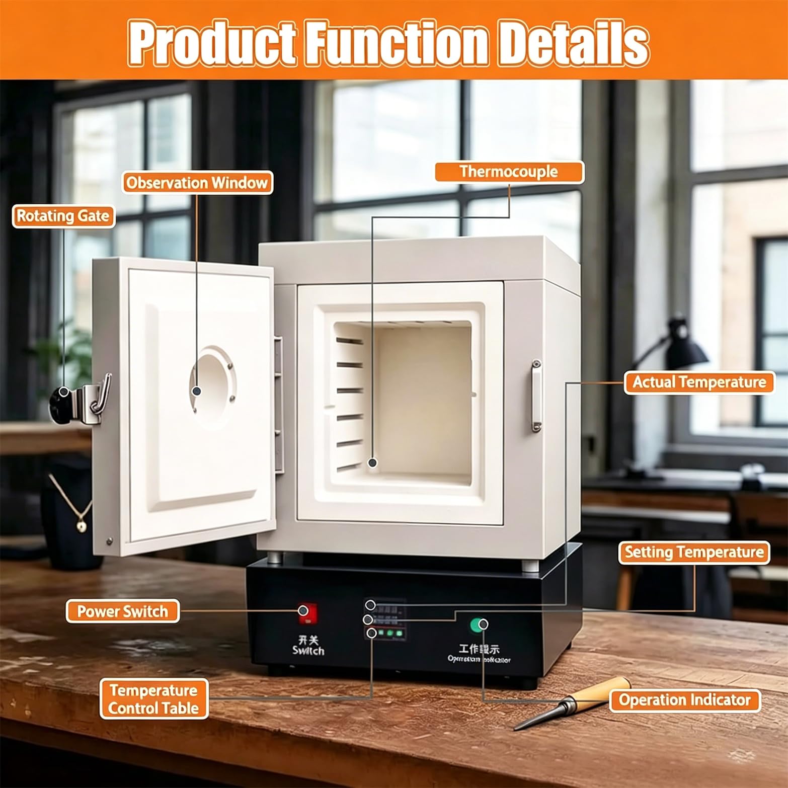 Horno De Mufla Cerámico De 1500W para Laboratorio,Horno Eléctrico De 1150 °c (2102°f) para Fabricación De Joyas Y Fundición De Metales,con Control De Temperatura Pid Y Ventana De Observación