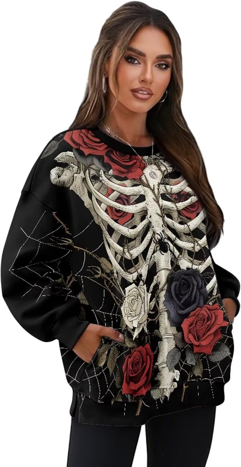 Irisjudy Sweatshirt for Women Crewneck Long Sleeve Shirts, Gothic Witches Crew Neck Sweatshirt with Pockets Fashion Outfits - Image 2