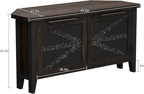 Miniatura 5 de VFK Soporte esquinero para TV de 50 pulgadas, centro de entretenimiento rústico con almacenamiento, mesa consola multimedia que ahorra espacio para
