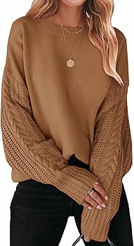 ZESICA Women's 2023 Fall Long Sleeve Crew Neck Solid Color Cable Knit Chunky Casual Oversized Pullover Sweater Tops