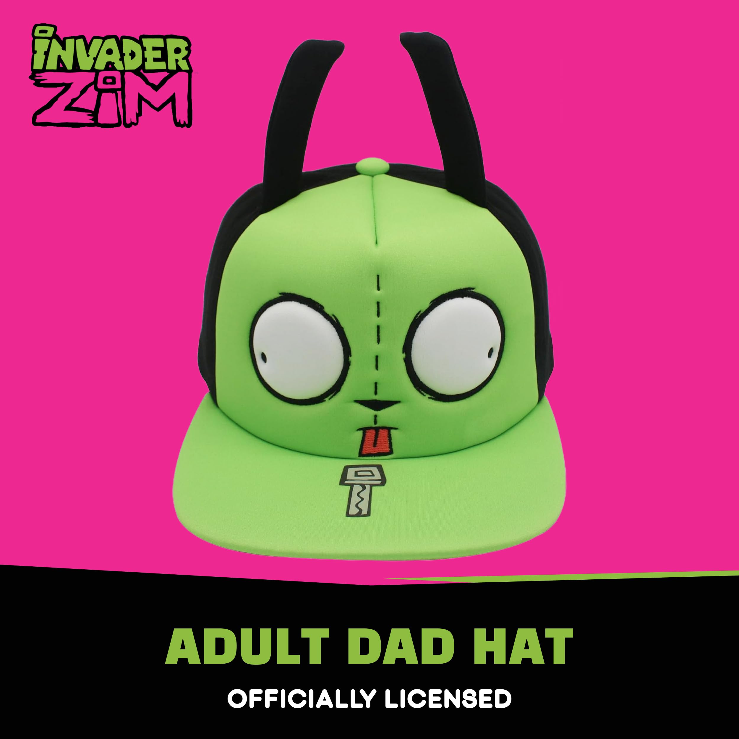Concept One Gorra de béisbol Unisex Invader Zim, Gorra Gir para Adultos con ala Plana y Orejas y Ojos 3D, Verde/Negro, Talla única, Verde/Negro, Talla única
