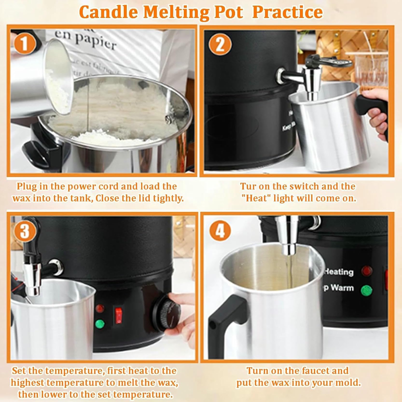 Fundidor De Cera para Hacer Velas, Olla para Fundir Cera, MáQuina Grande para Hacer Velas Comerciales con Pico Vertedor Y Control De Temperatura para Negocios Y Hogares,10L