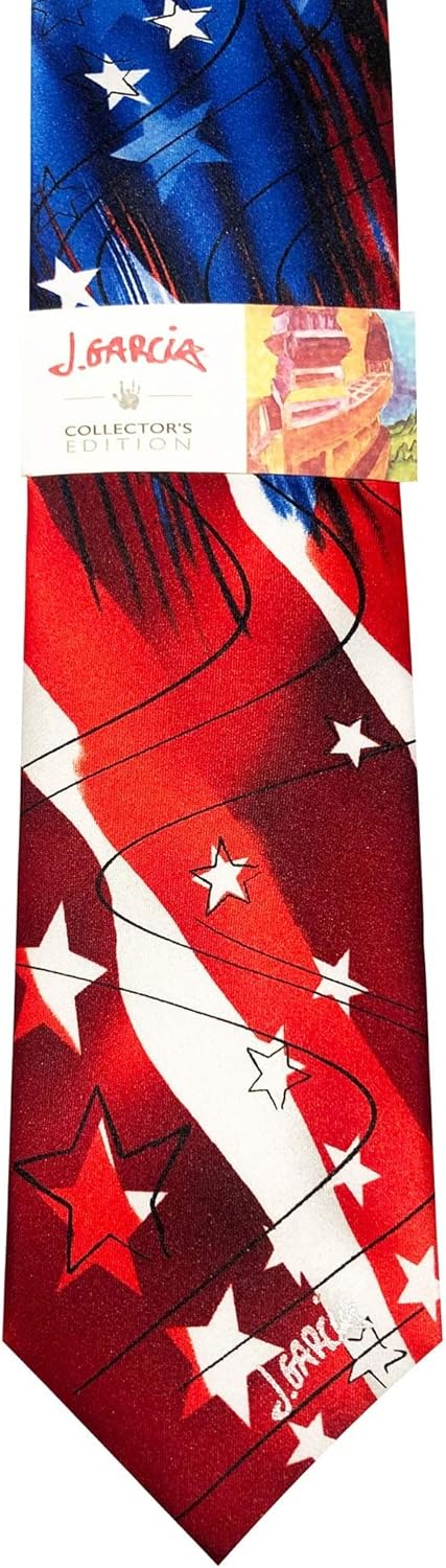 Jerry Garcia Collector's Edition Men's Moon Mountain Artwork 4th of July USA Flag Extra Long Neck Tie - Navy Blue