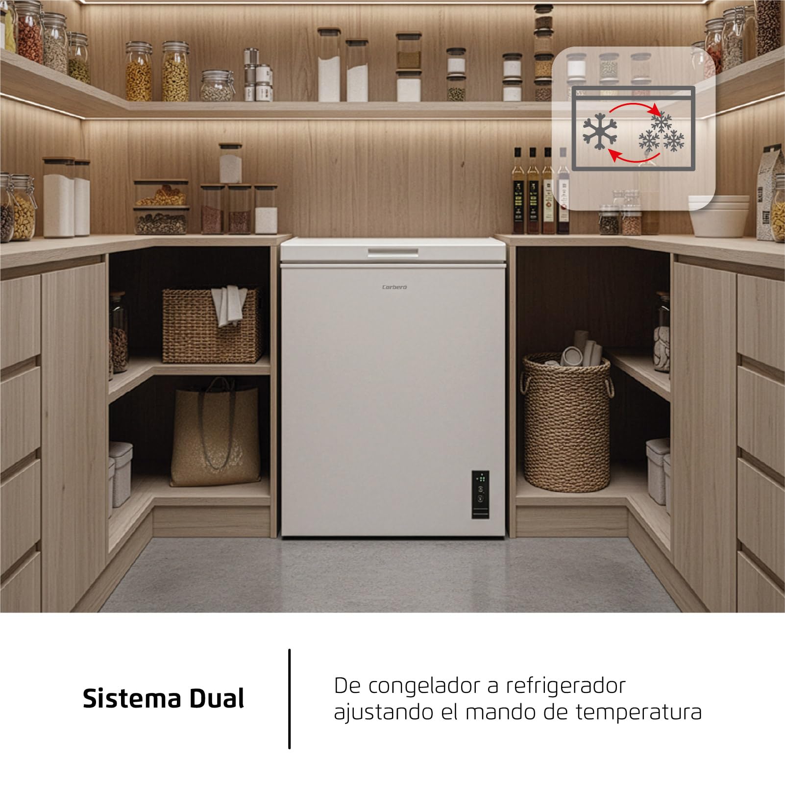 Corberó - Cassapanca congelatore | CCHM1506M | Statico | 143 L | 85 cm | 37 dB | 1 cestino flessibile | Sistema doppio e super congelamento | Bianco