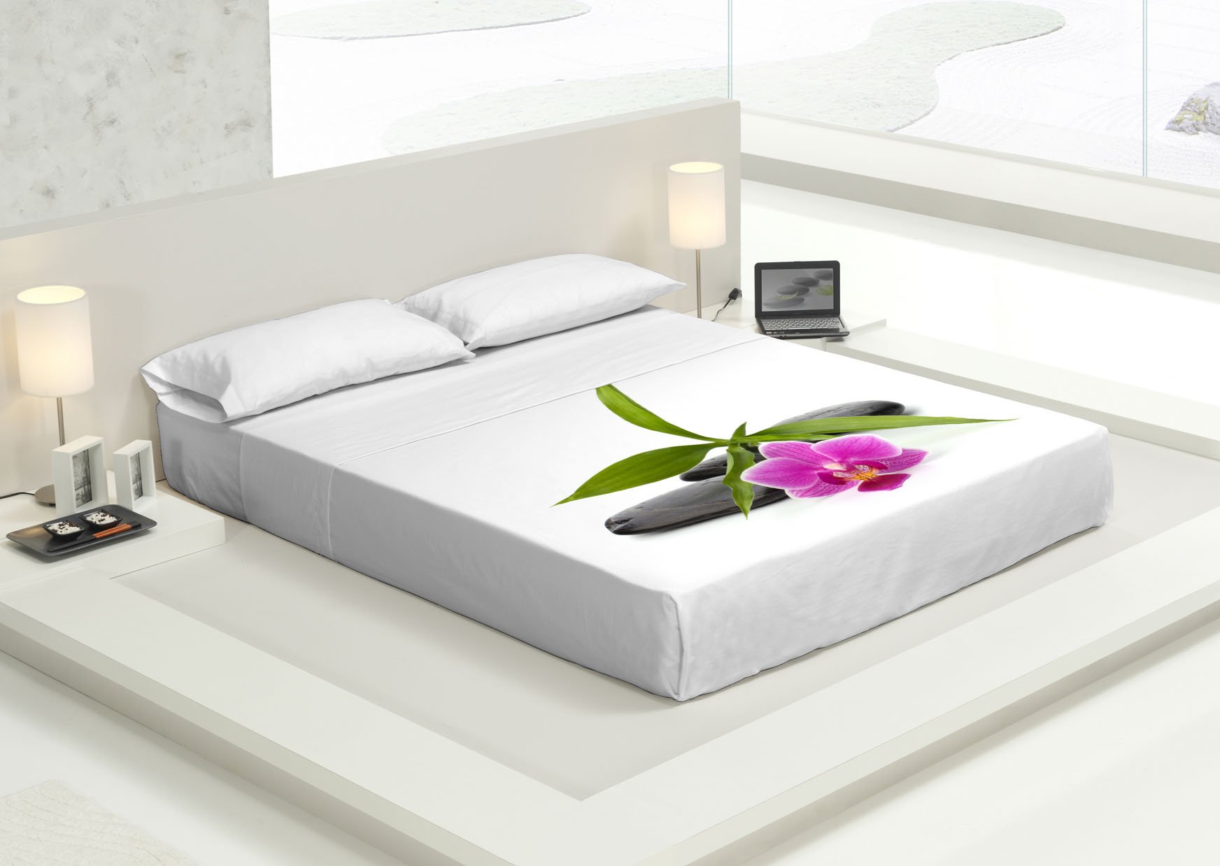 TSUKI Lenzuola Kanwa Zen 100% Cotone - Ispirate Al Giappone, 144 Fili, Stampa Digitale, Letto 105 (Lenzuolo Sopra 180x270 + Federa) - 4