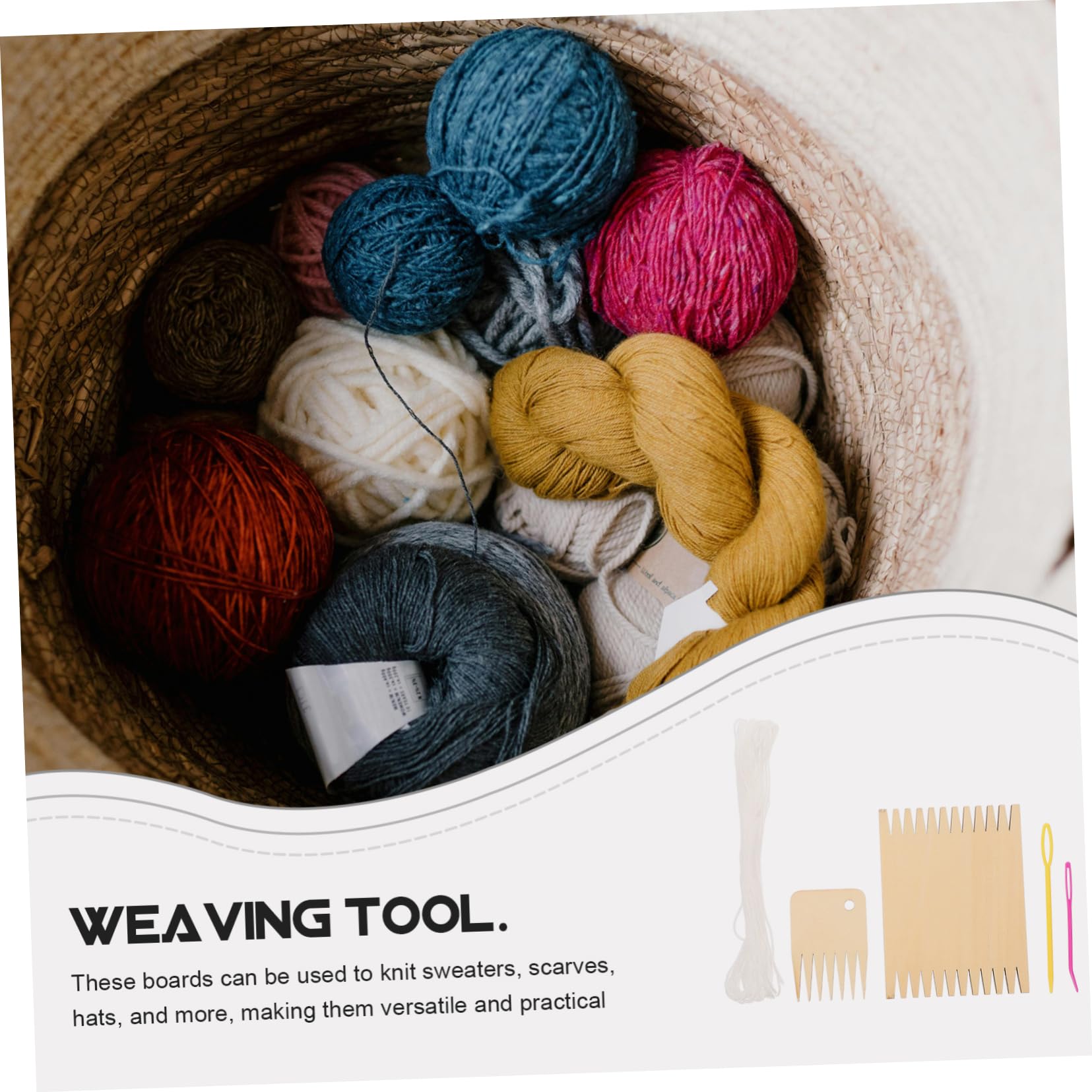 VILLCASE 3 Sets Crafting Weaving Board Wooden Weaving Handcraft Weave Board Yarn Kit