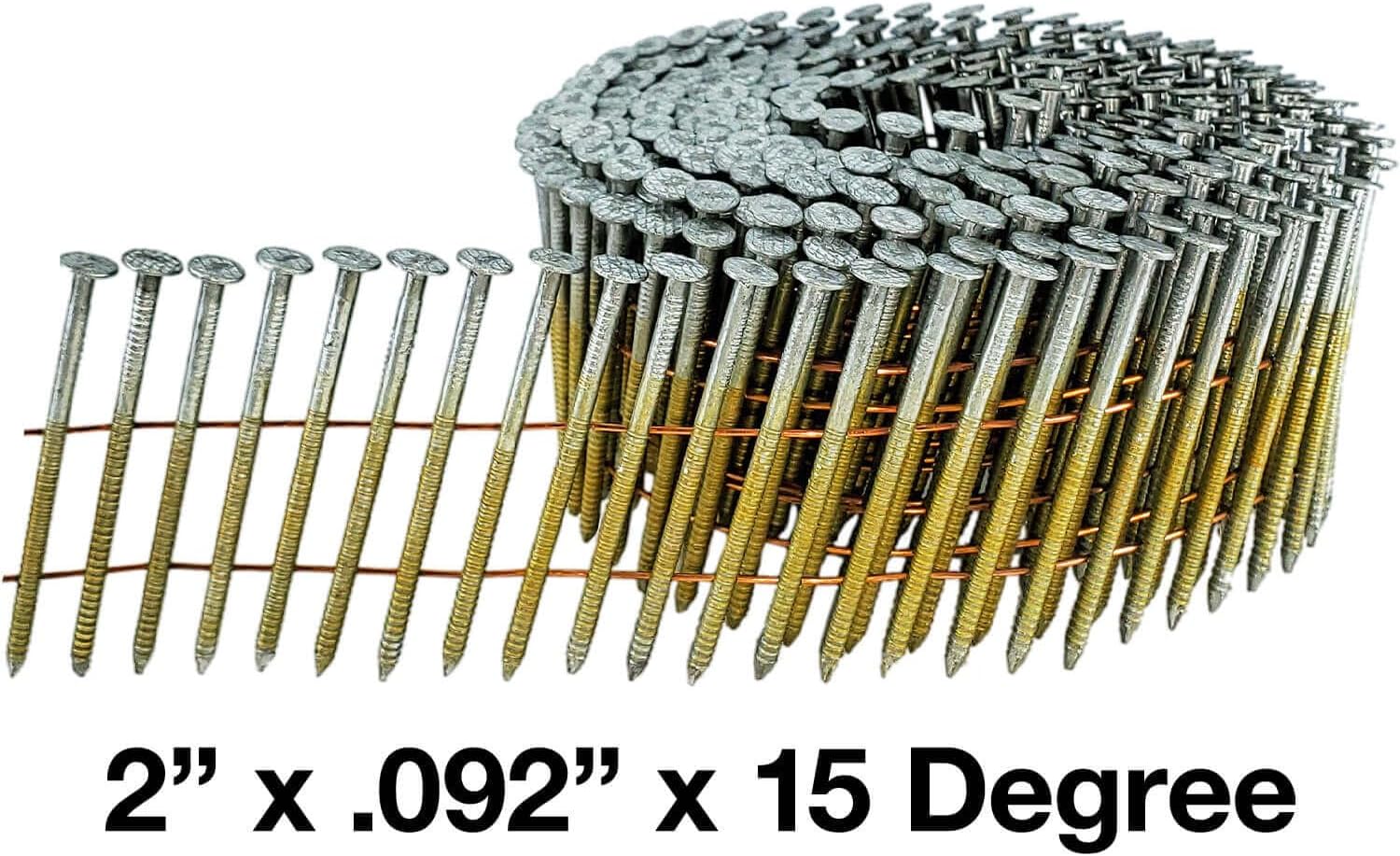 2" x .092 15° Wire Weld Collated Ring Shank Nails - Hot Galvanized - For Siding, Fencing, Roofing, and General Construction - ~600 Nails