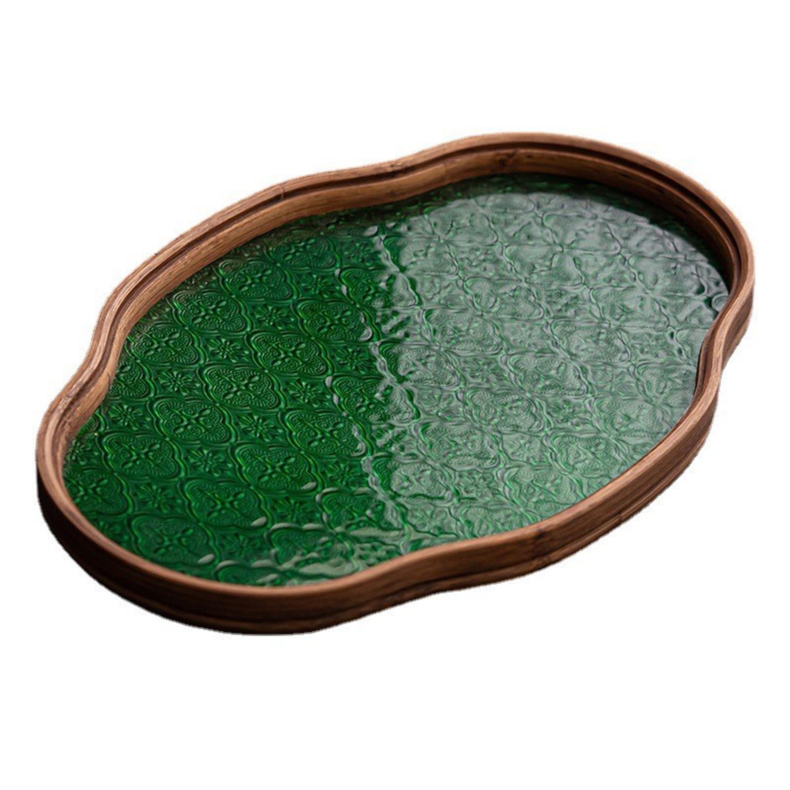 Zeiwohndc Green Glass Display Tray With Easy Cleaning Surfaces For Hosting Event And Daily Use Sturdy Glass Serving Tray
