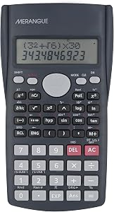 Merangue Scientific Calculator, 10-Digit Engineering and Financial Calculator with 2-Line Display, Easy-to-Use Calculator with Ergonomic Grip and Protective Case, Gray