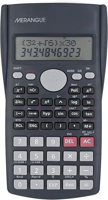 Merangue Scientific Calculator, 10-Digit Engineering and Financial Calculator with 2-Line Display, Easy-to-Use Calculator with Ergonomic Grip and Protective Case, Gray