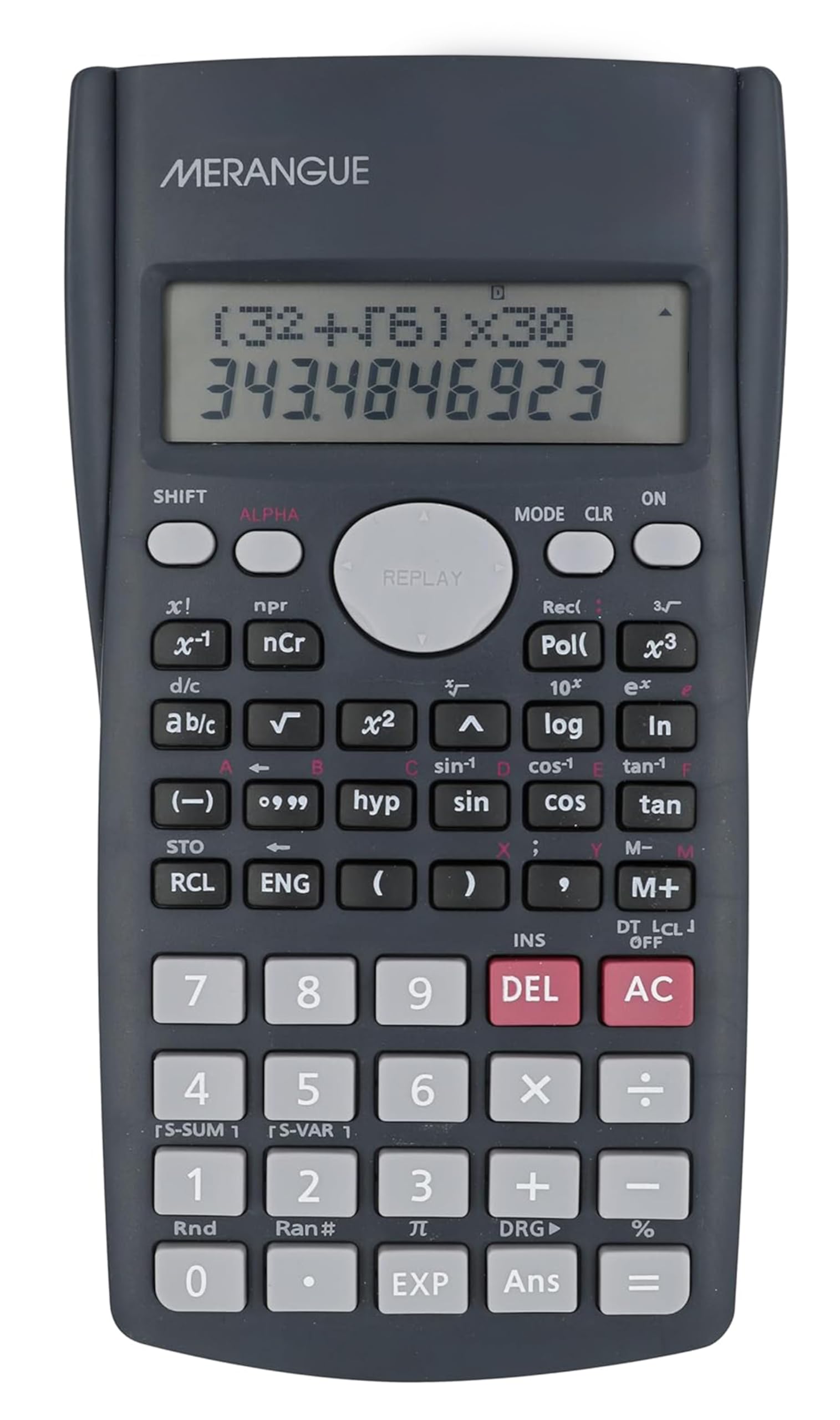 Merangue Scientific Calculator, 10-Digit Engineering and Financial Calculator with 2-Line Display, Easy-to-Use Calculator with Ergonomic Grip and Protective Case, Gray image 8