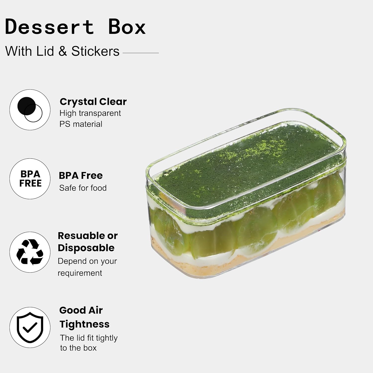 10oz Plastic Dessert Cups with Lids and Sporks,Stickers,Tiramisu Containers,Cookie Containers,Clear Food Containers for Fruit,Pudding,Mousse, Tiramisu Cups With Lids