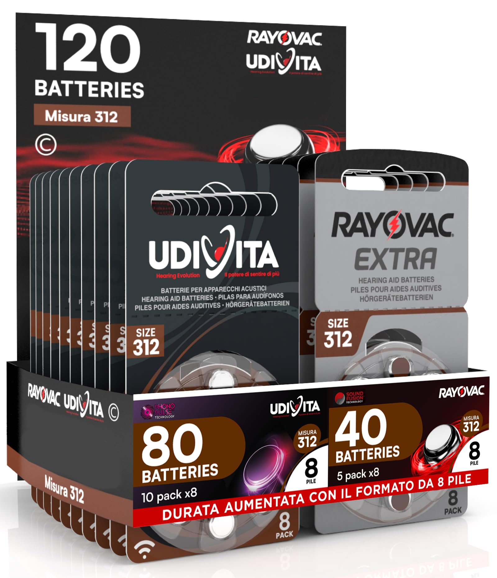 120 Pilas para audífonos tamaño 312 PR41 (marrón) Sound Fusion Technology Hearing Evolution – 120 Pilas: 80 Udivita + 40 Rayovac