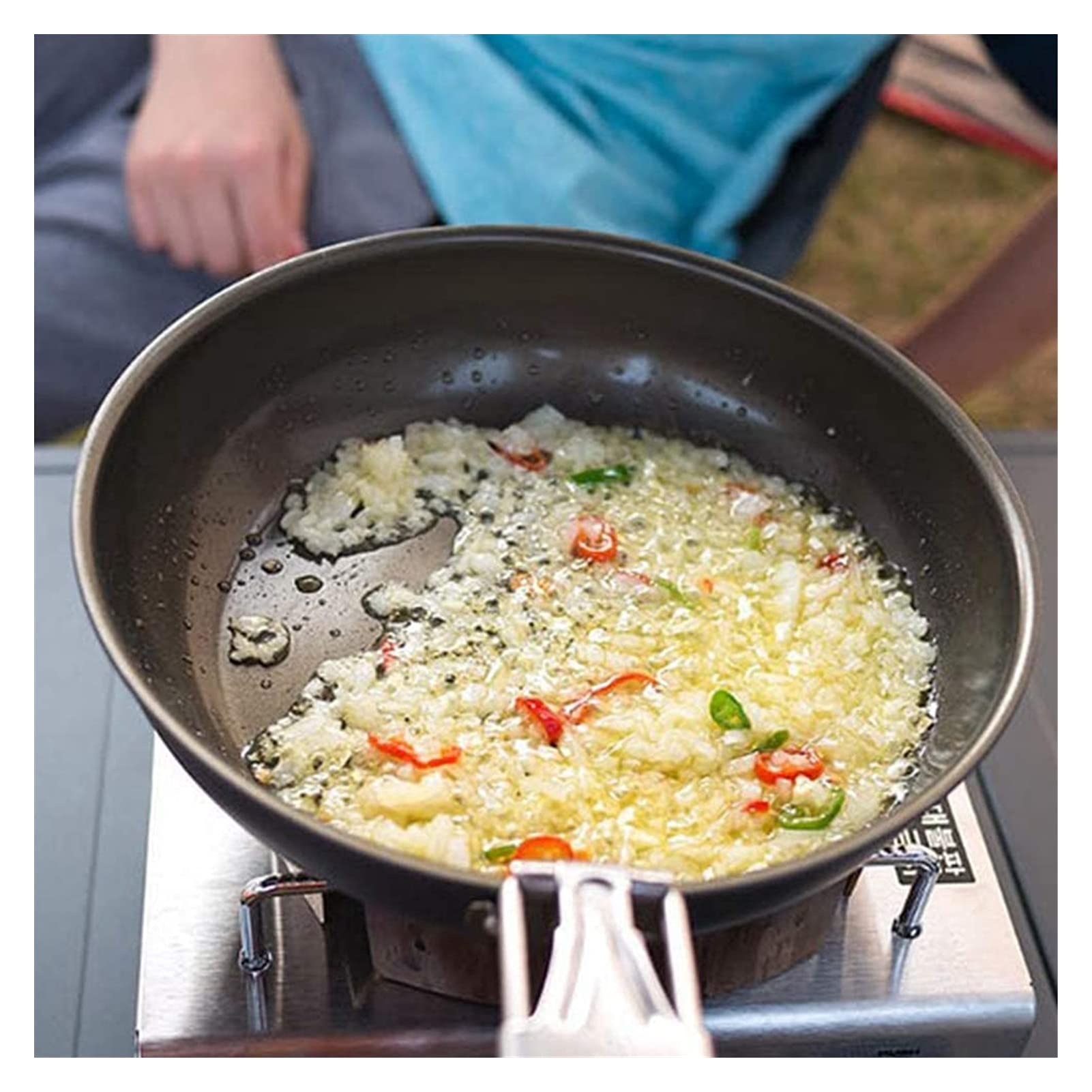 Składany przenośny wok na kemping na świeżym powietrzu, patelnia, składana kuchenka kempingowa, nieprzywierająca patelnia, gotowanie i smażenie kemping piknik przybory turystyczne