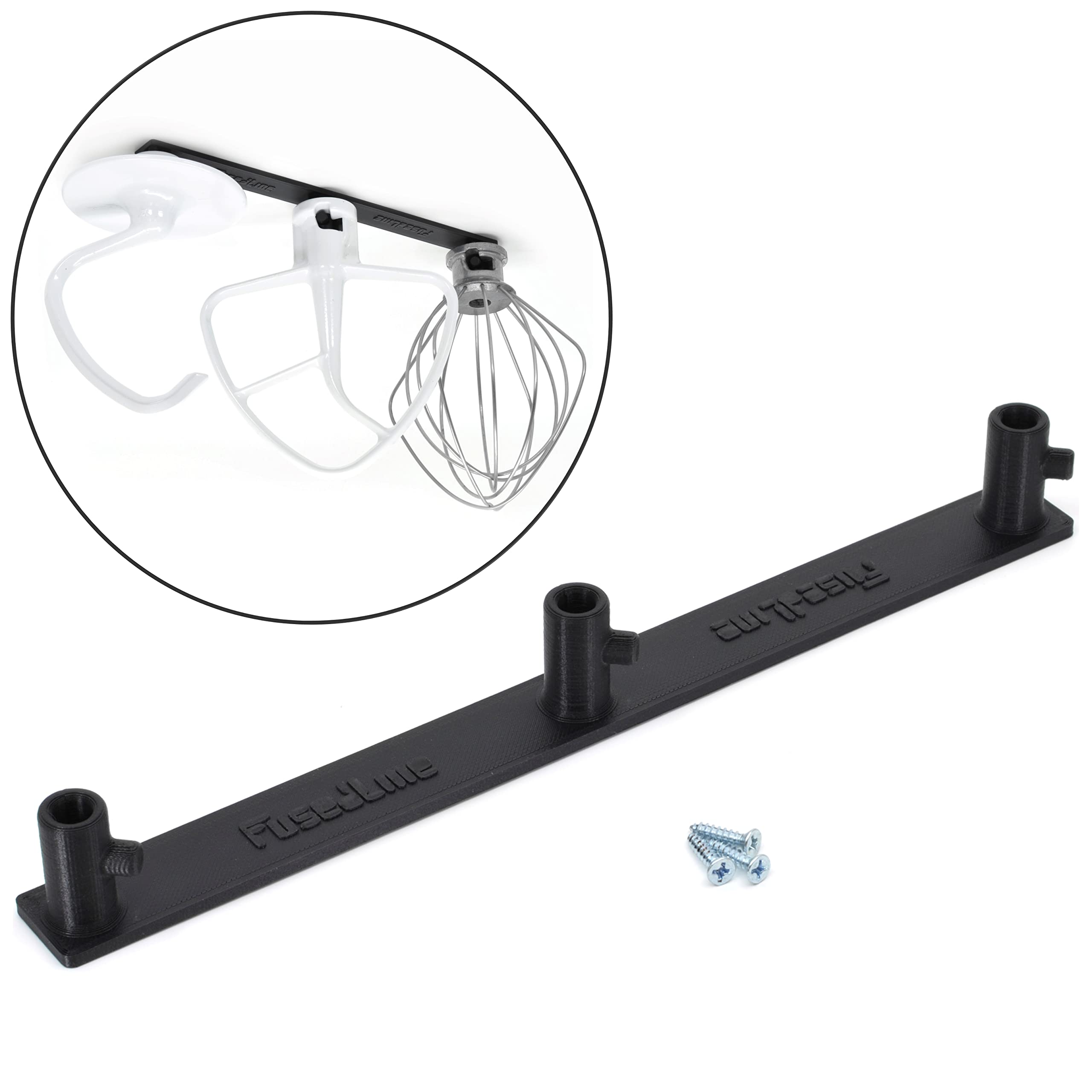 FusedLine Kitchen Mixer Triple Attachment Mount | Triple Space Saver | Organize your Flat Paddle Beater, Wire Whisk, Dough Hook Attachments (Black)