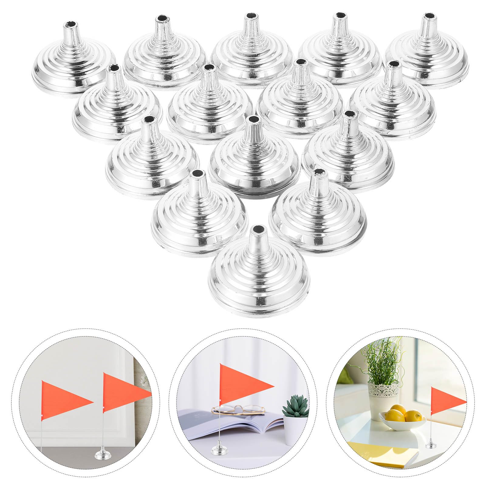 Uonlytech 30 Pezzi Mini Supporto per Bandiera da Scrivania in Plastica Argento, Facile da Usare e Stabile, per Decorazioni Festa e Ufficio