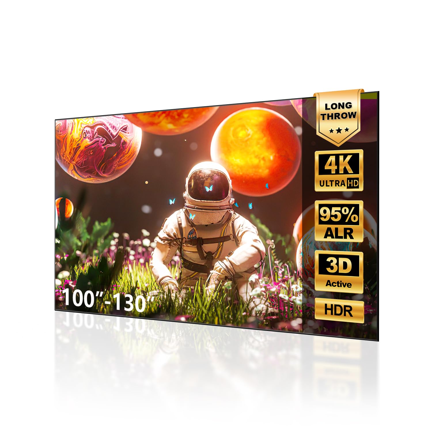 Schermo ALR per Proiettore Standard (Non Ultra Corta), 95% Reiezione Luce Ambientale, Telaio Fisso, 4K/8K Ultra HD, Montaggio a Parete, Home Cinema, 130 Pollici