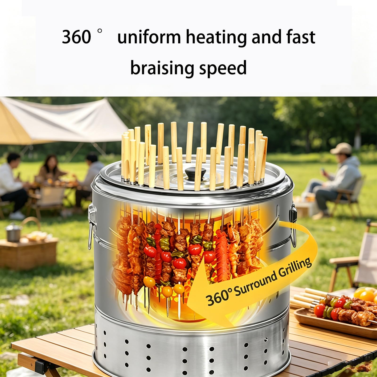 Wiszący grill na węgiel drzewny, bezdymny grill ze stali nierdzewnej, równomierne ogrzewanie 360° Pionowa kuchenka do grillowania do biwakowania w pomieszczeniach i na zewnątrz