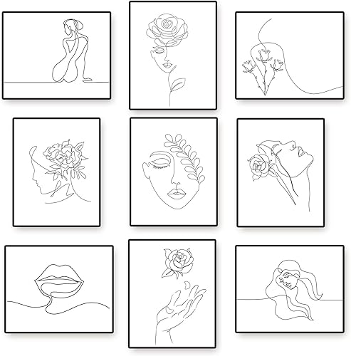 Zonon Póster de 9 piezas de impresiones artísticas minimalistas sin marco, para mujer, línea mínima, decoración de pared, 8 x 10 pulgadas, disponible en Yaxa Colombia