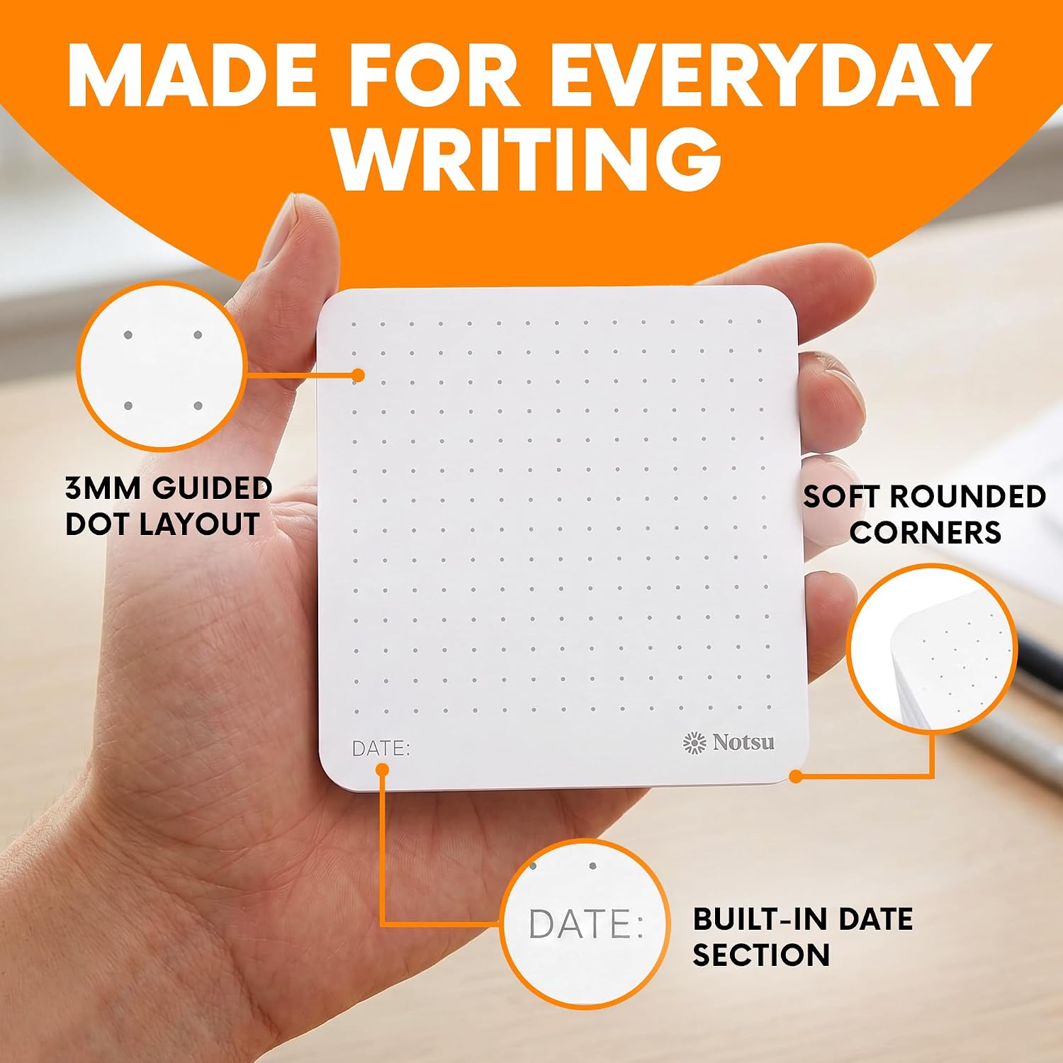 Notsu Dot Grid Sticky Notes Dotted Memo Pads with Date 8pk 3" x 3" image 3