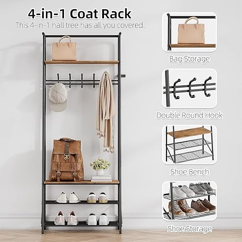 Miniatura 3 de Perchero para zapatos con 5 ganchos, árboles de entrada con almacenamiento, organizador multifuncional de pasillo, muebles decorativos de aspecto de