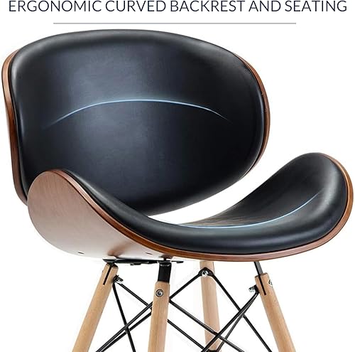 Vista 4 de BELLEZE Juego de 2 sillas de comedor modernas de mediados de siglo, tapizadas de piel sintética de nogal, respaldo curvado, silla de comedor