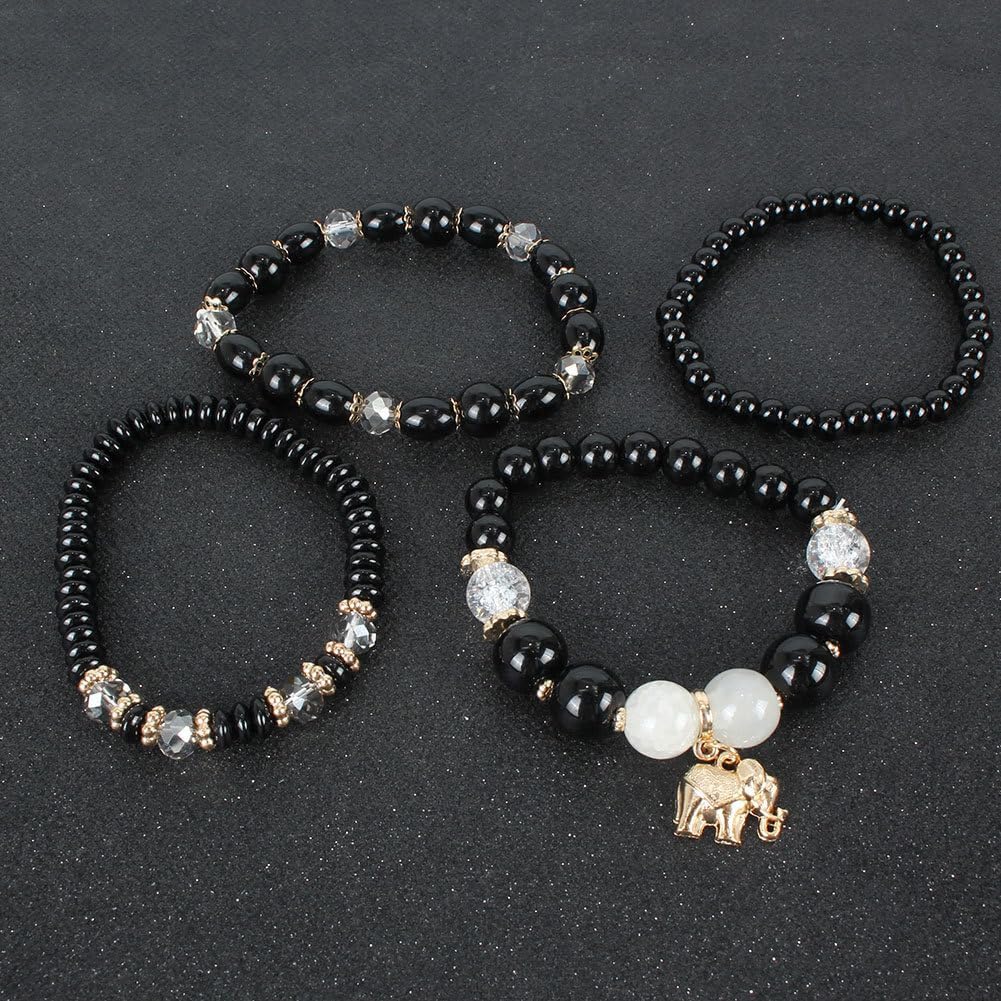 Caiyao 4Pcs Bohemia Elephant Stackable Beaded Charm Bracelets Colorful Multilayer Elephant Crystal Glass Beaded Stretch Bracelets for Women Men Summer Beach Boho Vacation Jewelry Gifts - Image 4