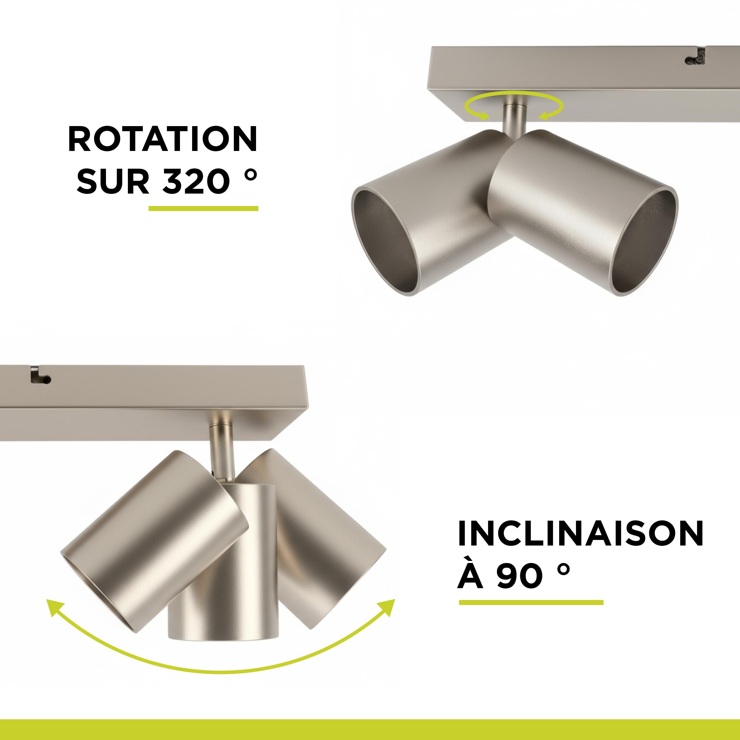 Integral LED Rampe LED Siena 4 spots GU10 | Éclairage intérieur pour montage au plafond | Têtes orientables et rotatives | Idéal pour salon, chambre, cuisine et salle à manger - Nickel satiné