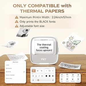 PRT Mini Sticker Printer, Portable Thermal Printer with 1 Roll Sticker Paper, Inkless Sticker Maker, Bluetooth Label Printer for Study Notes,Lists,Pictures,DIY Creations Small Printers for Home Use