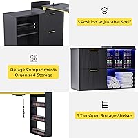 Vista 4 de Mesa de manicura con luz LED, mesa de uñas en forma de L con colector de polvo y tomas de corriente, estación de uñas de esquina de longitud