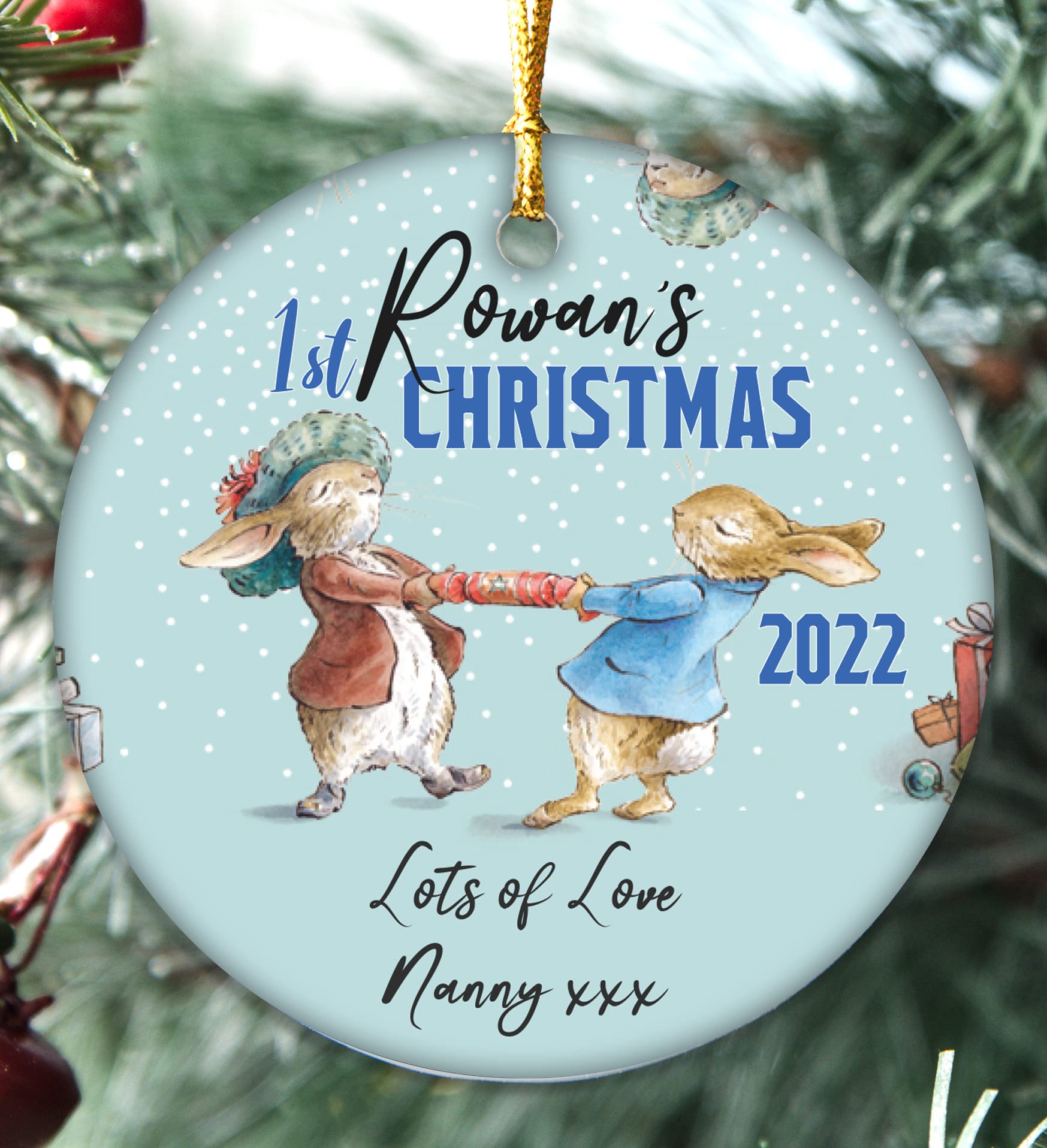 Handmade personalised 1st Christmas Peter Rabbit hanging Bauble Tree Dercoration