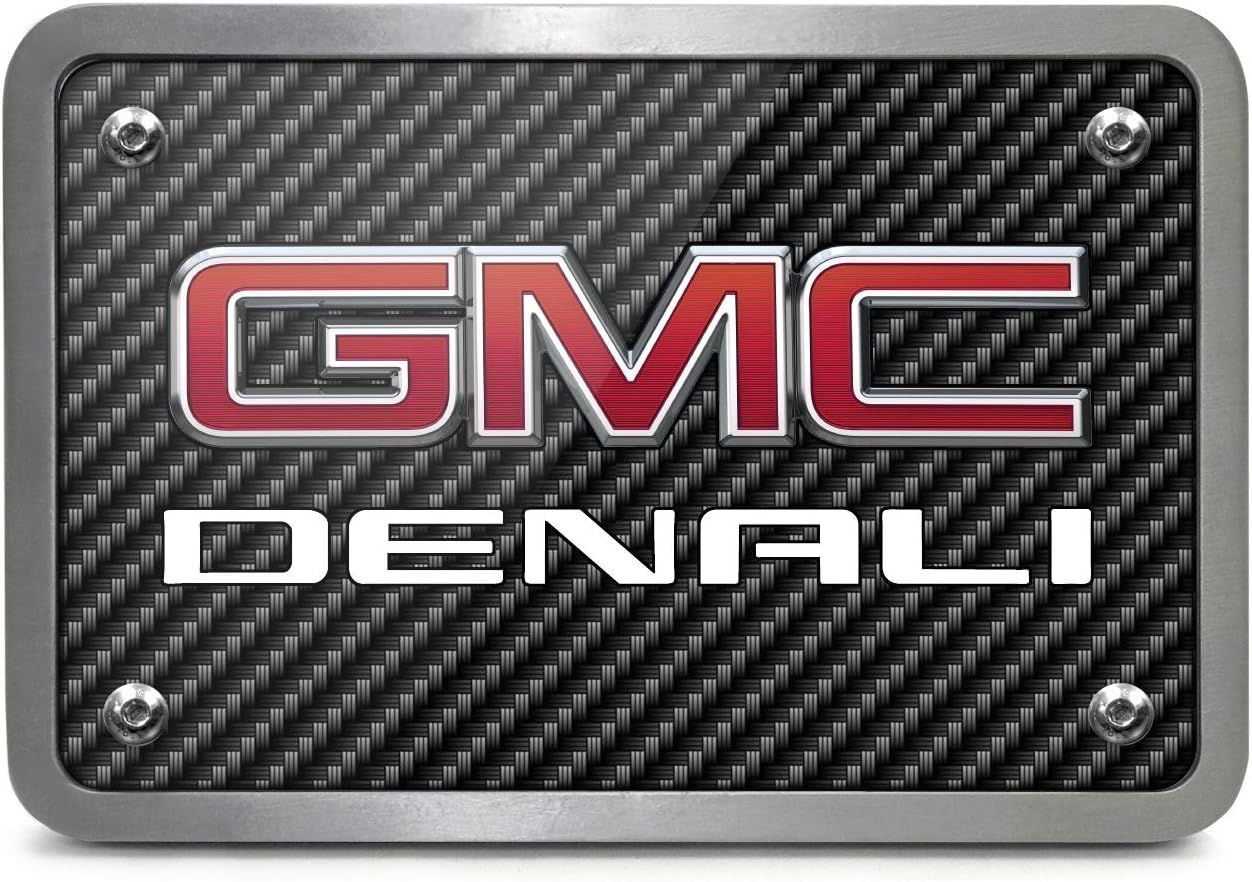 iPick Image for GMC Denali UV Graphic Carbon Fiber Look Plate Billet Aluminum 2 x 2 inch Plug Tow Hitch Cover - Official Licensed
