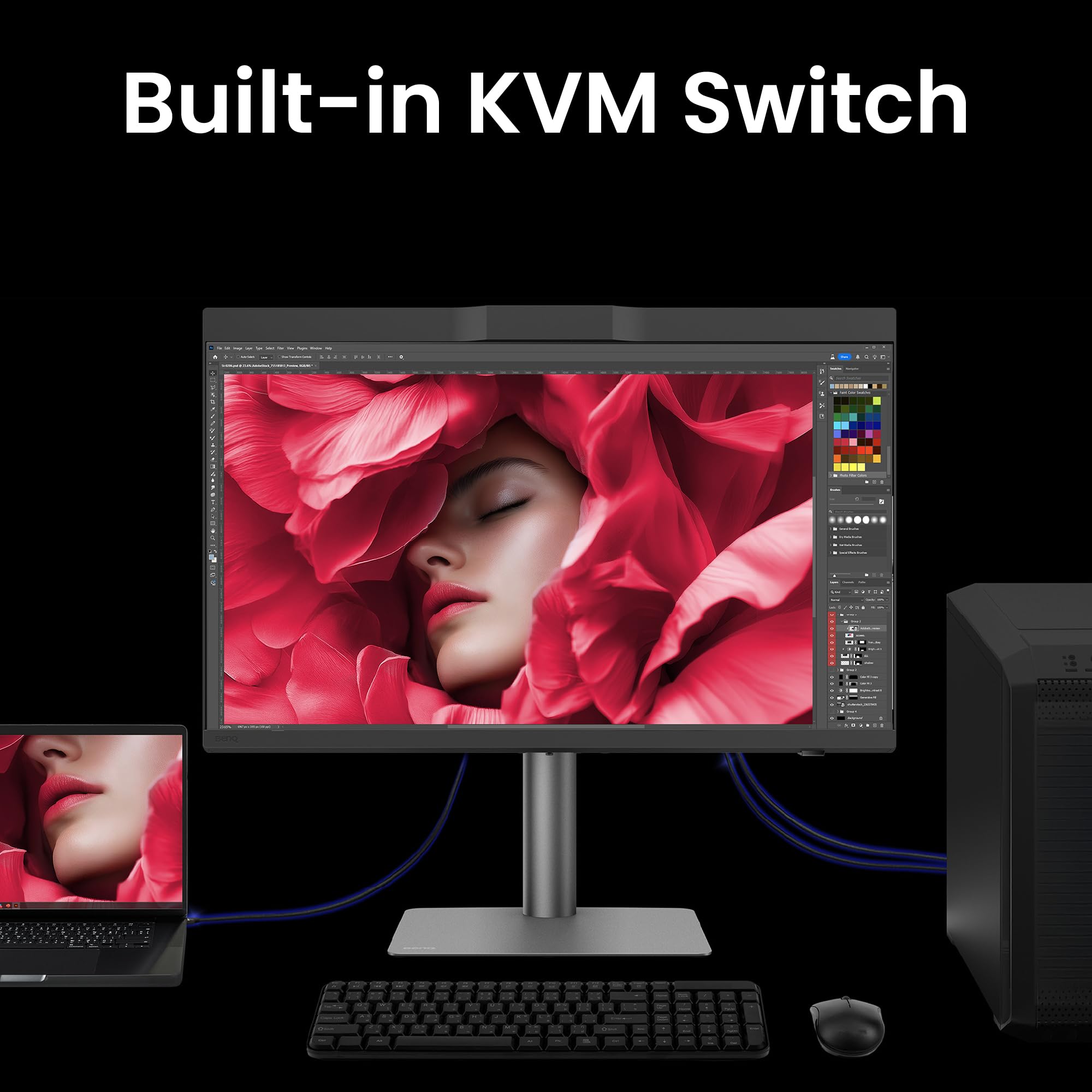 BenQ Creative Pro PD2770U 27” 4K monitor con gestione cromatica, calibrazione hardware, 99% RGB/DCI-P3, 100% Rec.709, USB-C96W, collegamento daisy chain, KVM, per studi grafici e di video editing