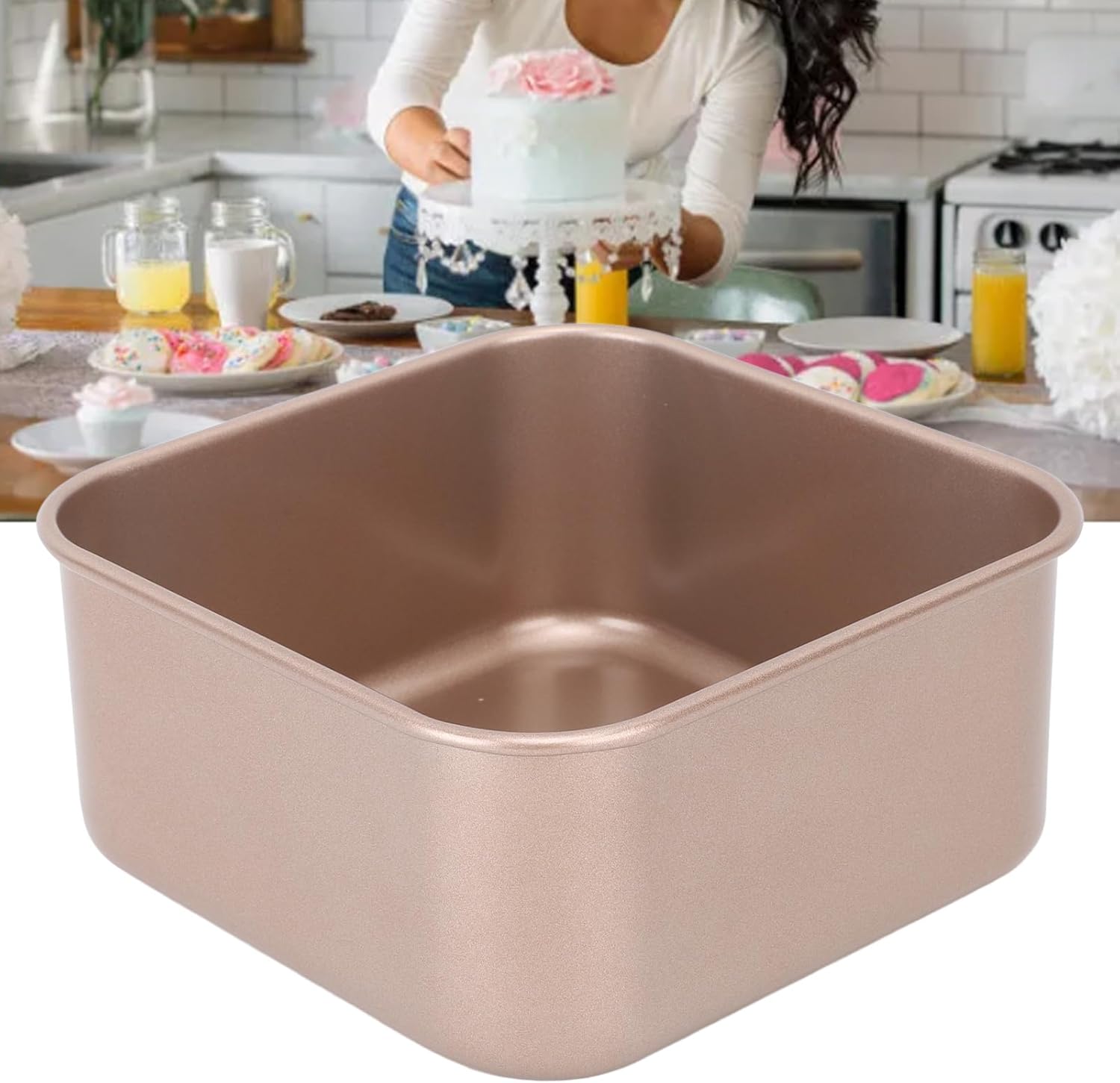 Deep Cake Pan, Deep Cake Pans For Baking Baking Pan Deep Square Stick Proof Stackable Thickened Carbon Steel Baking Sheet for Cake Bread Barbecue (XL 9.3 * 9.3 * 3.1in)