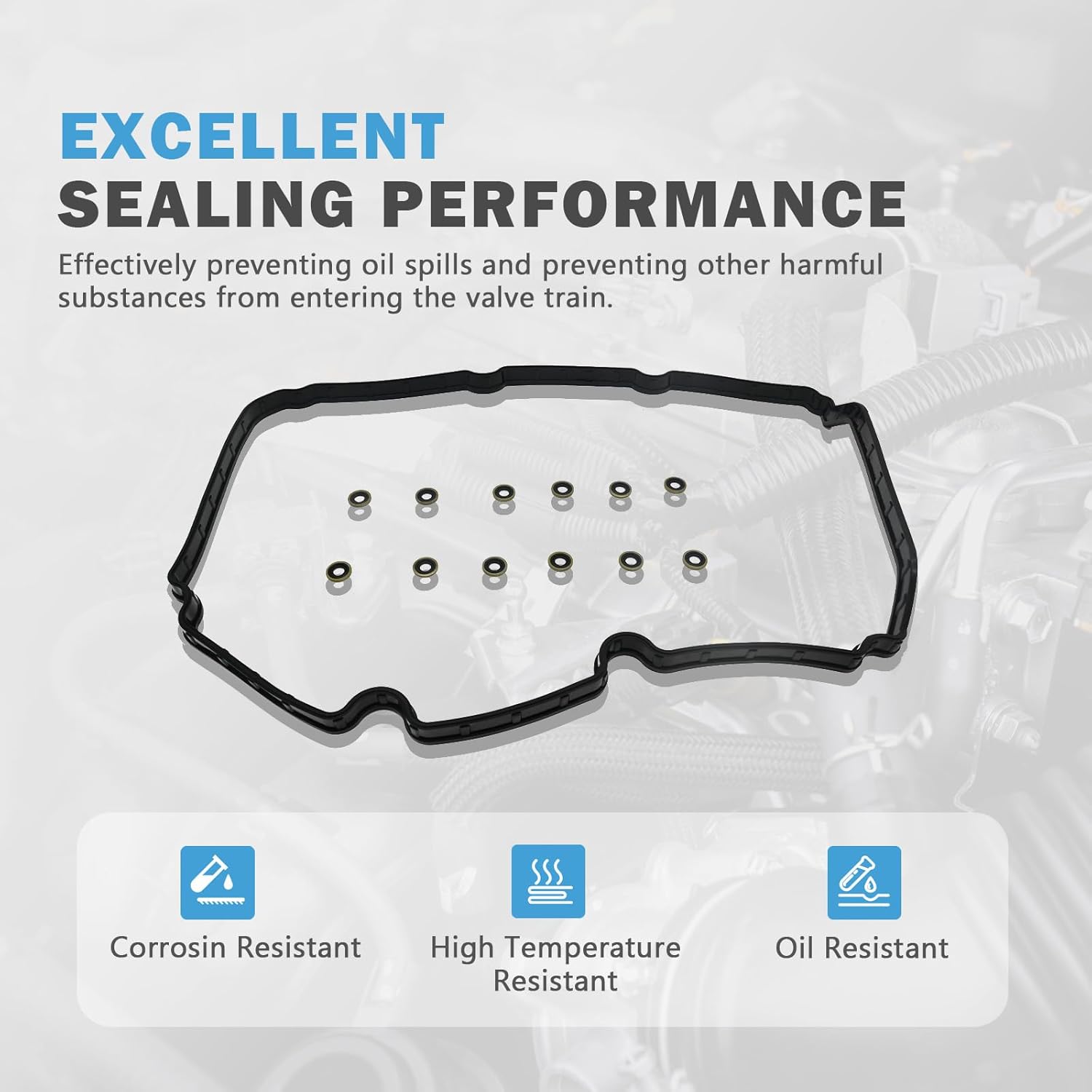 Engine Valve Cover Gasket Set with Spark Plug Seals Compatible with Acura Mdx RDX RLX TLX Replacement for Honda Accord Crosstour Odyssey Passport Pilot Ridgeline 3.0L 3.5L V6 J35Y5 J35Y6