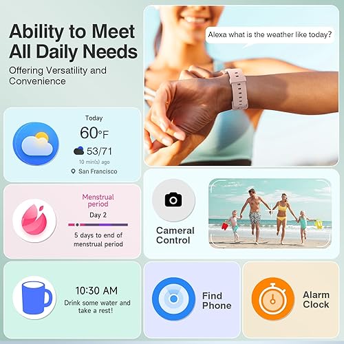 Miniatura 8 de Relojes inteligentes para mujeres y hombres, pantalla HD de 1.85 pulgadas, batería de 350 mAh, duración de la batería de 12 días, llamadas, alertas