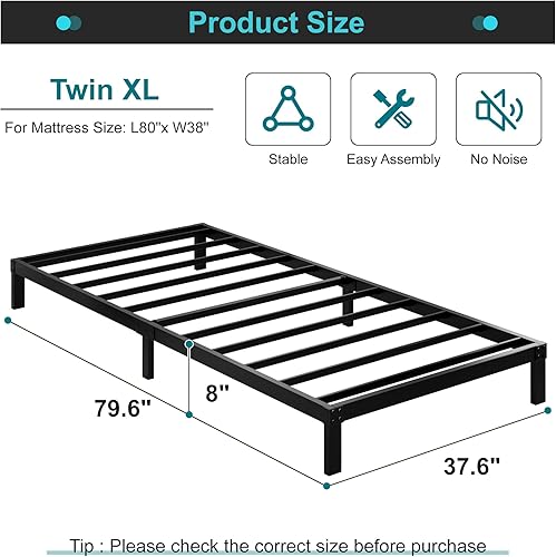 Miniatura 37 de Marco de cama Queen de 16 pulgadas, no necesita somier, plataforma de metal resistente tamaño Queen, soporte de hasta 3000 libras, fácil montaje,