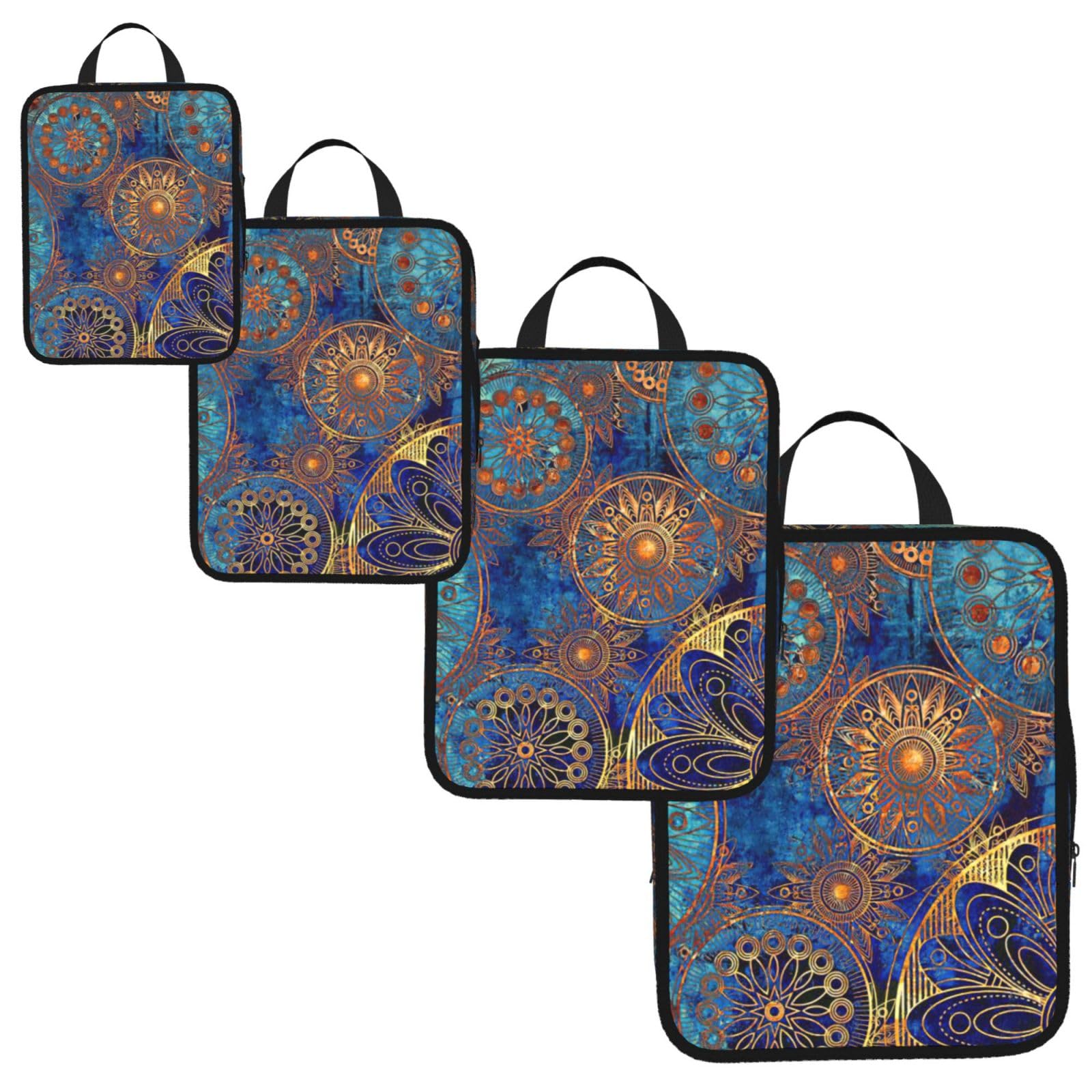 Starry Sky Mandala Print 4 Set Compression Packing Cubes for Suitcases,Expandable Storage Bags Organizers