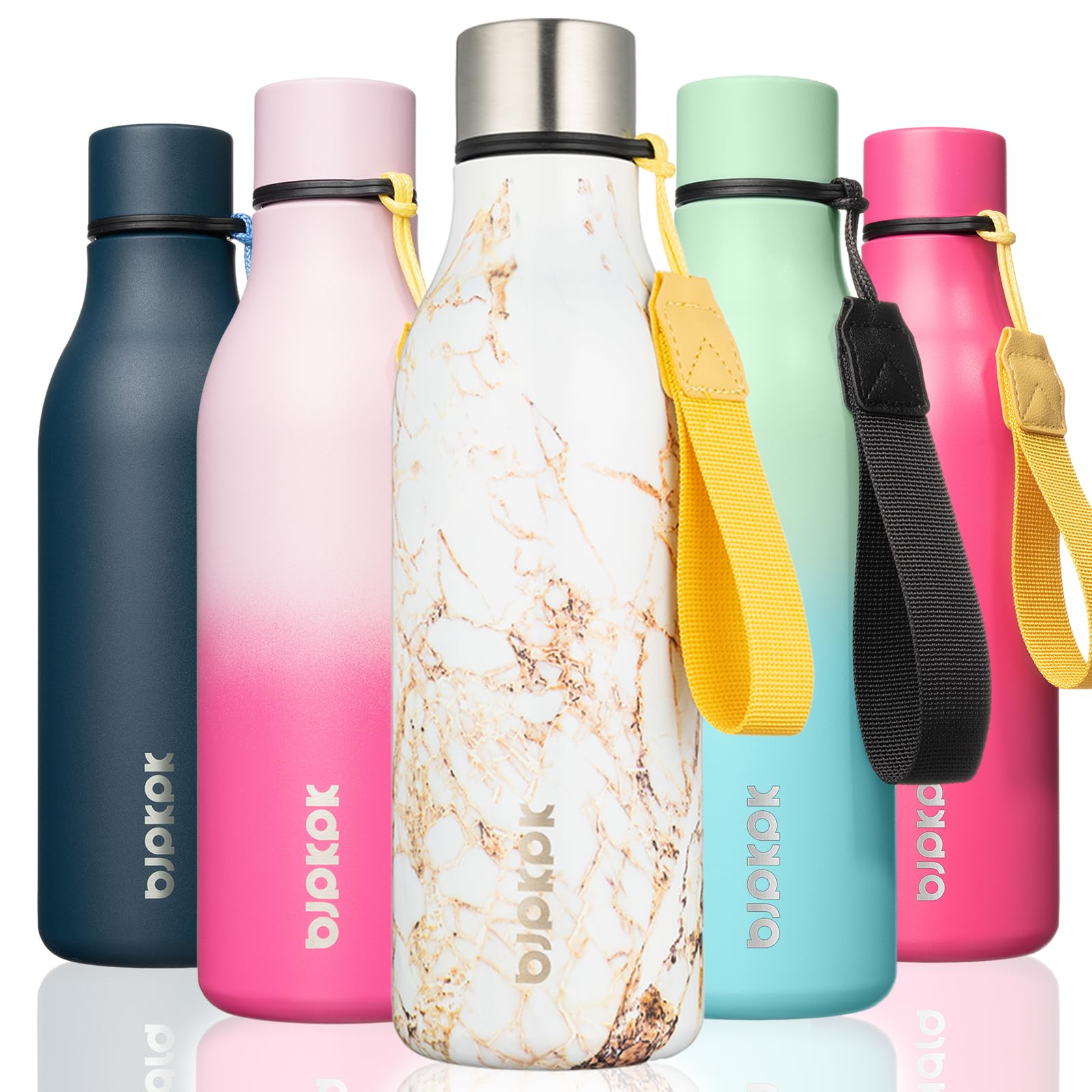 BJPKPK 18oz Insulated Water Bottle, Stainless Steel Bottle with Carry Strap | Keep Cold &amp; Hot Vacuum Insulation, Leak-Proof BPA-Free Design, Slim Bottle Fits Most Cup Holders for Gym, Office &amp; Travel