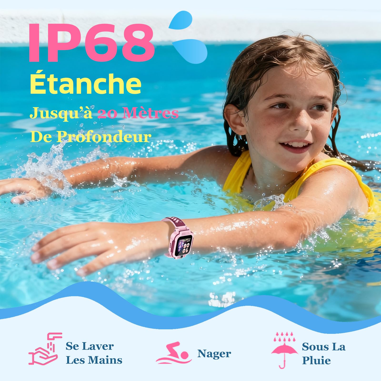imoo Z3 Montre Connectée Enfant 4G avec GPS & Carte SIM, Appels Vidéo, WiFi, SOS, Étanche IP68 – Montre Téléphone pour Filles et Garçons(Bleu)