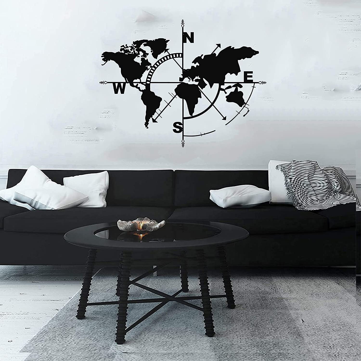 Wereldkaart - Wereldkaart wanddecoratie - 3D Wereldkaart - Wit & Zwart